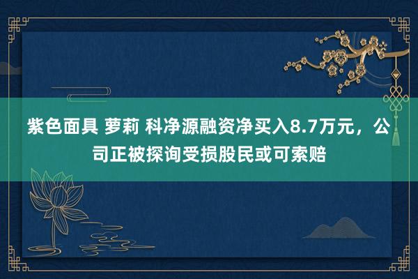 紫色面具 萝莉 科净源融资净买入8.7万元，公司正被探询受损股民或可索赔