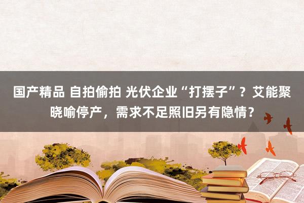 国产精品 自拍偷拍 光伏企业“打摆子”？艾能聚晓喻停产，需求不足照旧另有隐情？